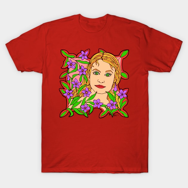 Violet Blossoms and Green Eyed Girl T-Shirt by Julia Moon